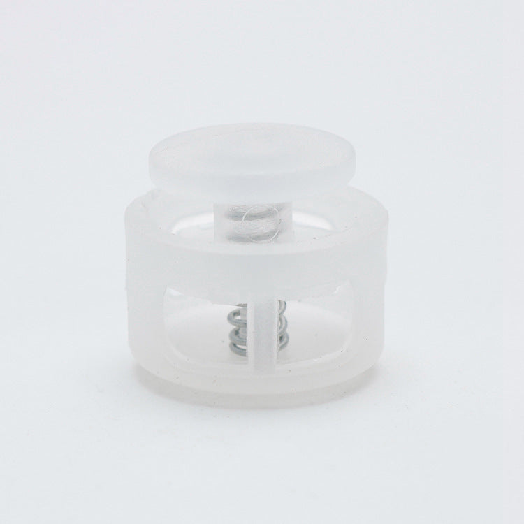 17mm Schnurstopper mit Feder, weißer Kunststoffknopf und transparenter Federkammer