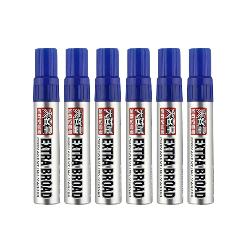3.8 mm Extra-Large Refillable Permanent Marker Set, 6 Pens Blue