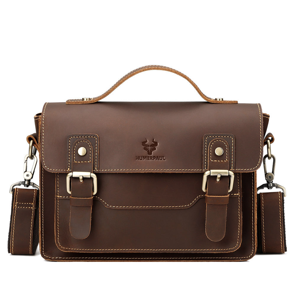 Men's Genuine Leather Crossbody Bag Shoulder Sling Bag Dark Brown