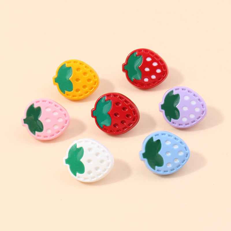 Colorful strawberry-shaped plastic shank buttons, 6 assorted colors in a group