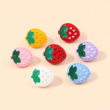 Colorful strawberry-shaped plastic shank buttons, 6 assorted colors in a group