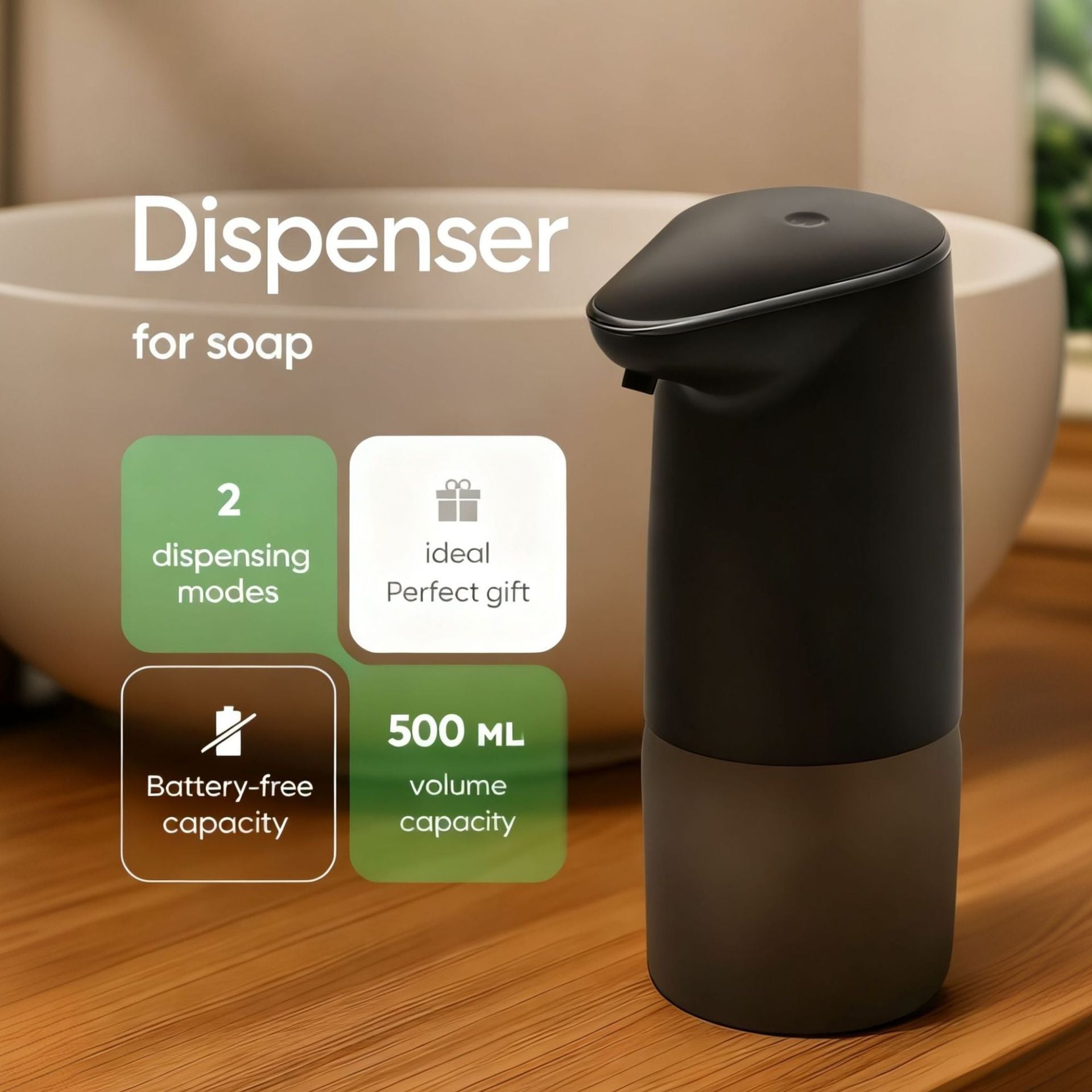 Automatic Foaming Soap Dispenser – 500ml Touchless Sensor Pump | Matte Black