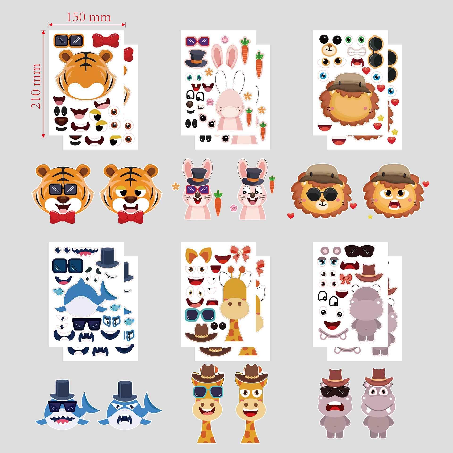 24 Sheets Wildlife Animals Make Your Own Stickers for Kids