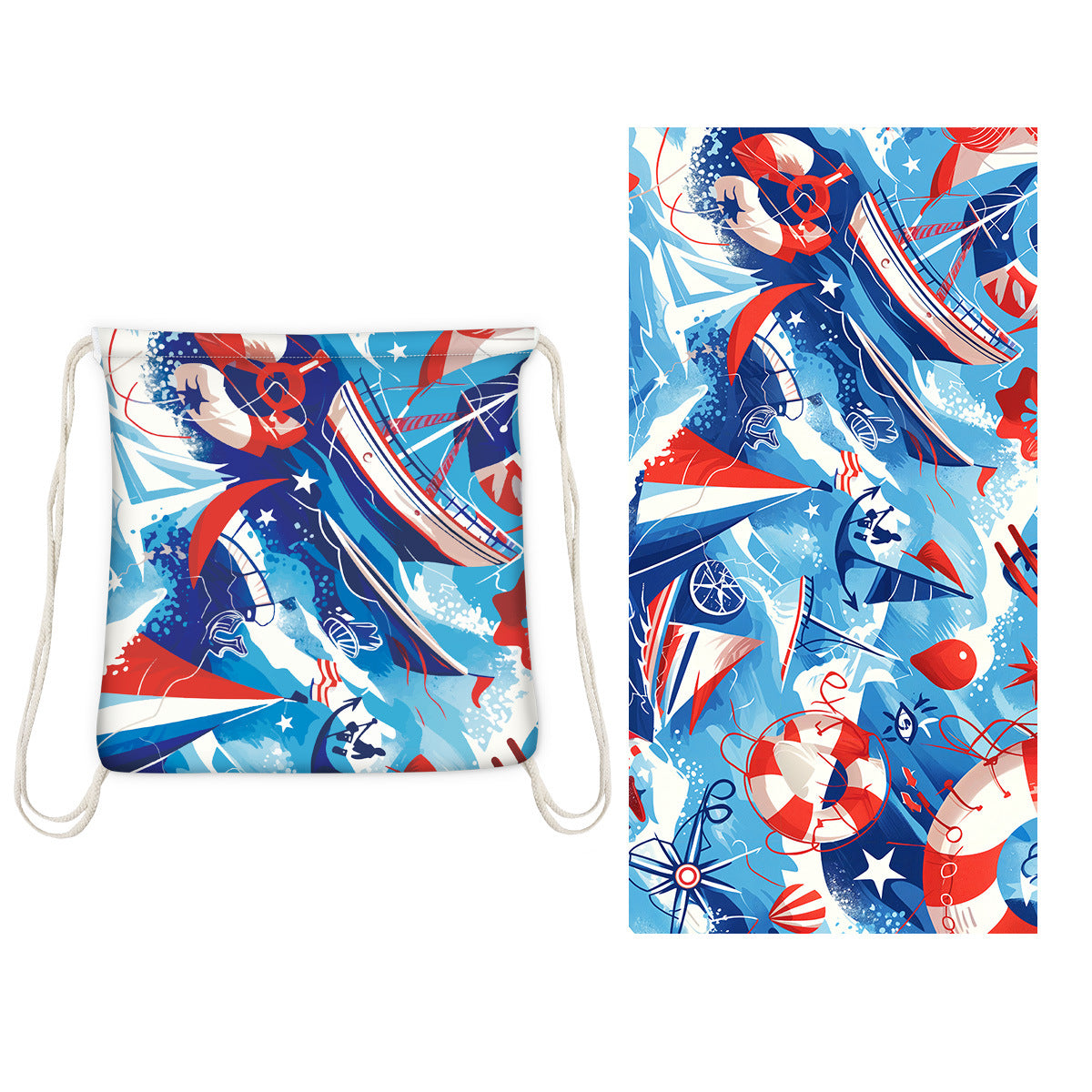 2-in-1 Foldable Printed Beach Towel Built-In Storage Bag