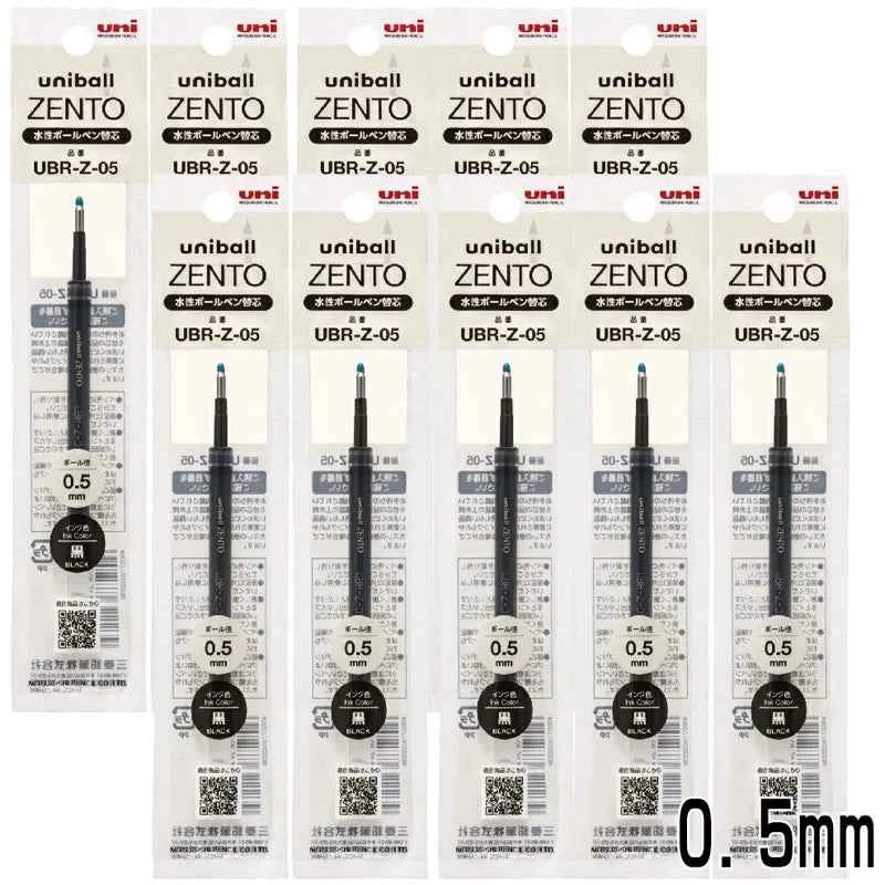 Uni-ball ZENTO UBR-Z-05 Gel Pen Refill 0.5mm Black/Red/Blue 10 Pack Black