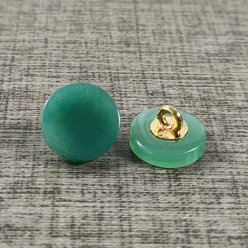 Faux agate resin shank buttons, green round with gold-tone metal shank