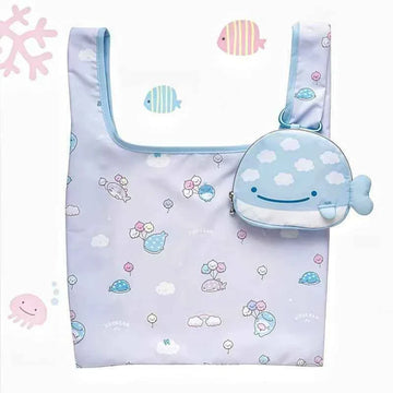 Japanese Kawaii Whale Shark Light Blue Tote Bag with Coin Purse