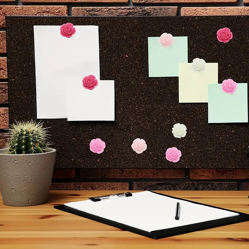 60Pcs White Cream Pink Rose Flower Push Pin for Bulletin Board