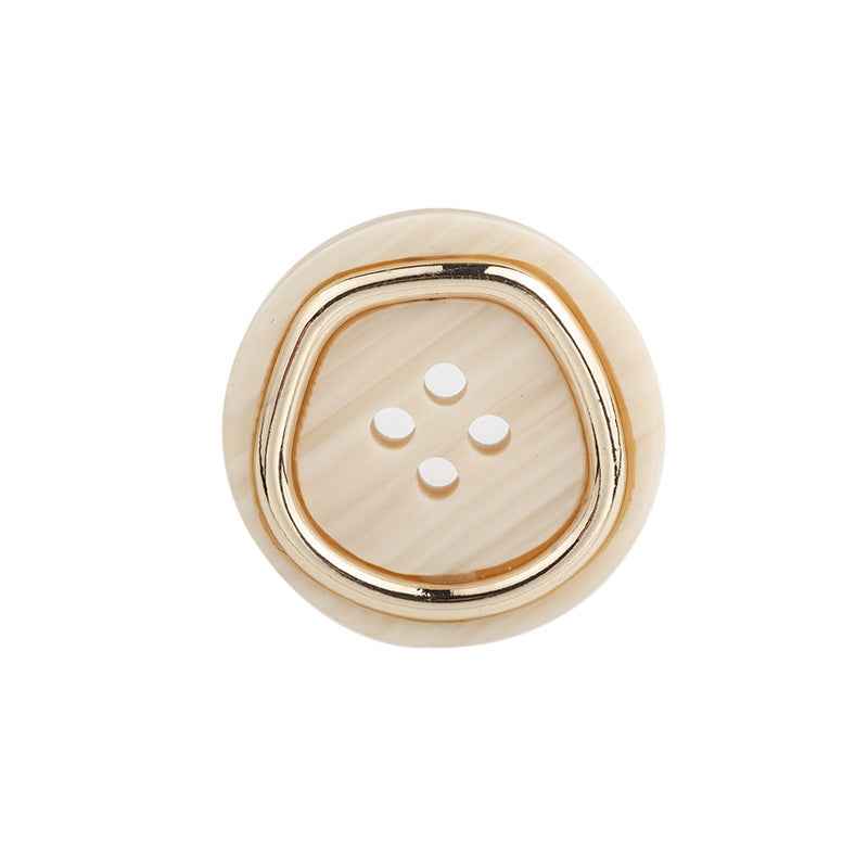 Beige 4-hole metal-resin suit button, gold rim, four holes
