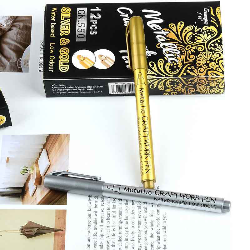 GUANGNA Gold Silver Metallic Permanent Marker Pens 12 Pack