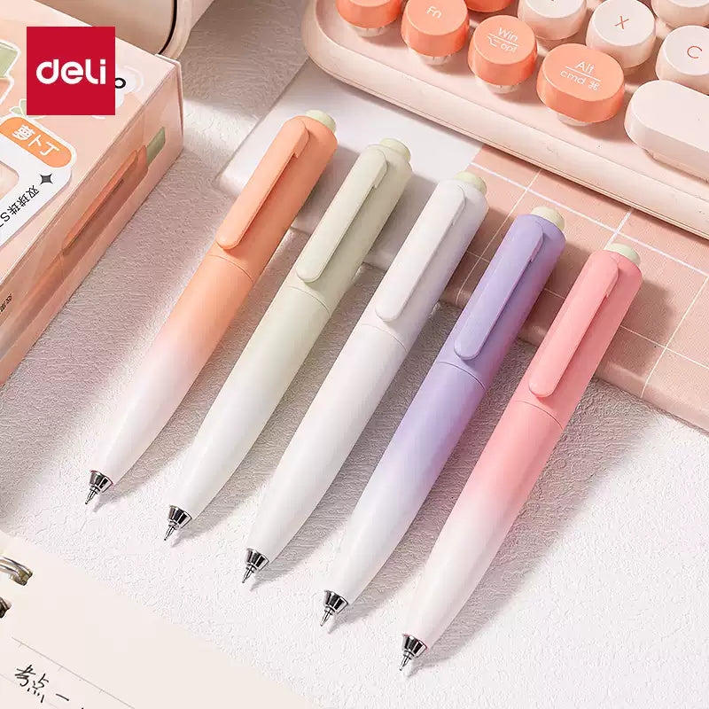 DELI S186 Pocket-Sized Click Pen - 0.5mm ST Tip Black Ink 10 Pack