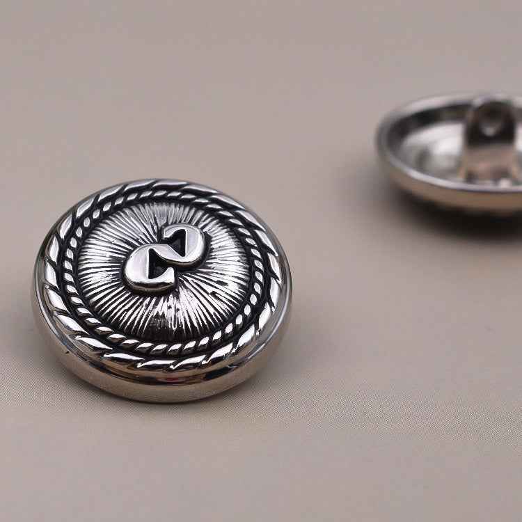 Silver S monogram metal shank button, vintage style, 15/18/23mm, 4-hole