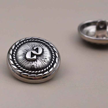 Silver S monogram metal shank button, vintage style, 15/18/23mm, 4-hole