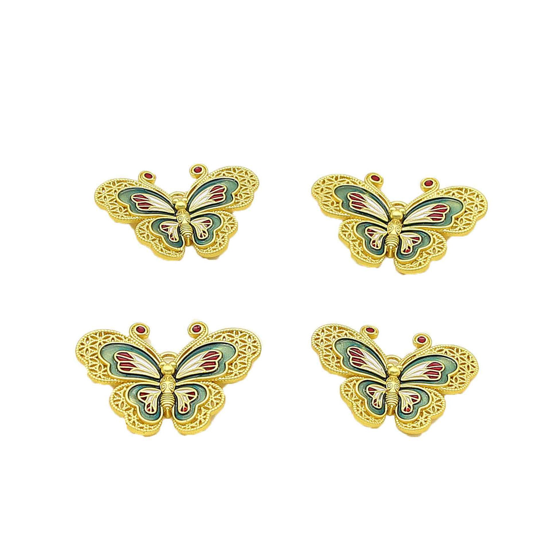 Chinese-style copper butterfly decorative button with multicolor enamel and 2 holes.