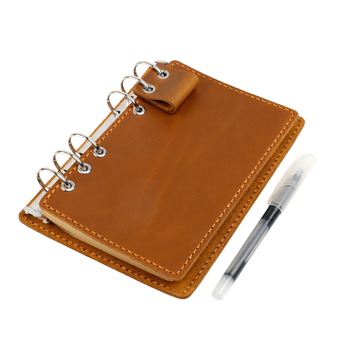 A6 Vintage Genuine Leather 6-Ring Binder Notebook with Pen Loop