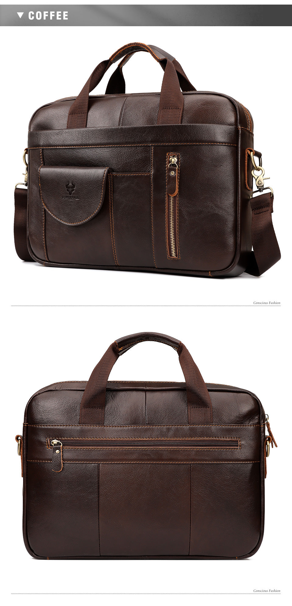 Men's Genuine Leather Briefcase,Top Grain Cowhide Laptop Bag