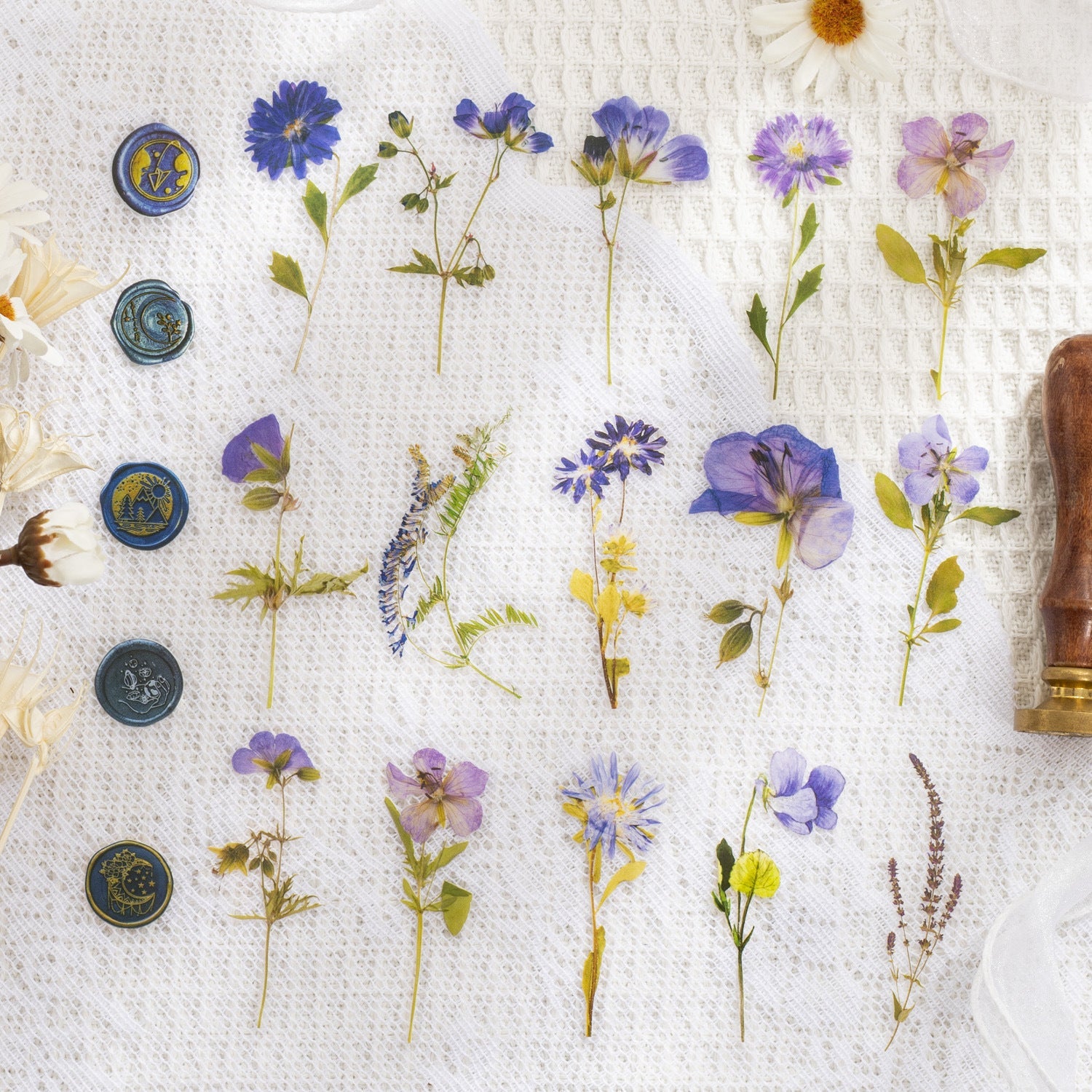 320-Piece Vintage Botanicals PET Sticker Pressed Flower & Wax Seal