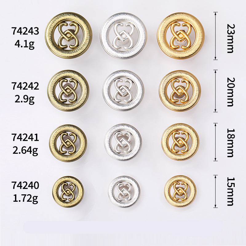 Round double-heart hollow cutout metal shank buttons with multiple sizes and colors