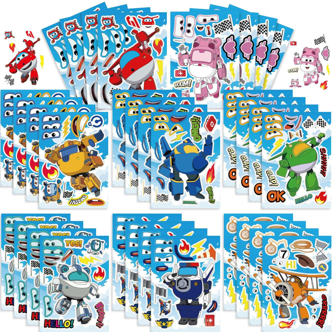 Make a Face Anime Super Wings Stickers for Kids 24 Sheets