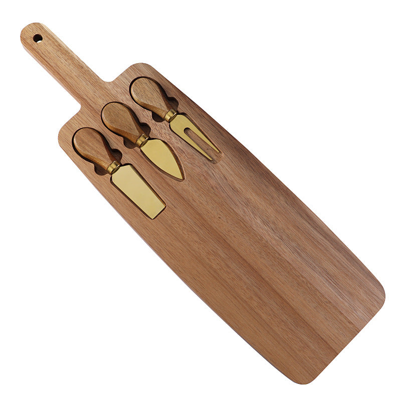 Acacia Wood Cheese Board Set | 3-Piece Knife & Fork Kit