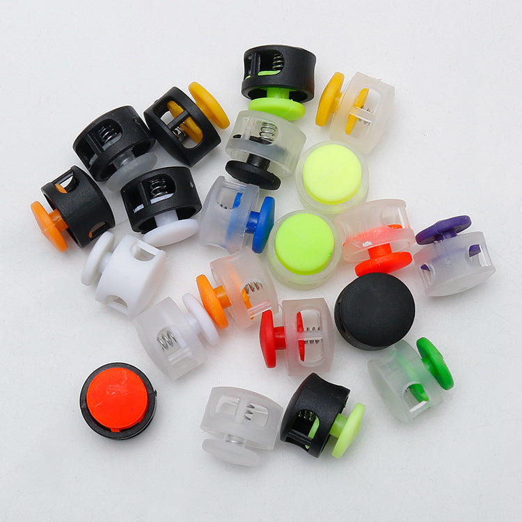 17mm Kunststoff-Schnurstopper mit Federzug-Toggle, gelb, grün, orange, schwarz