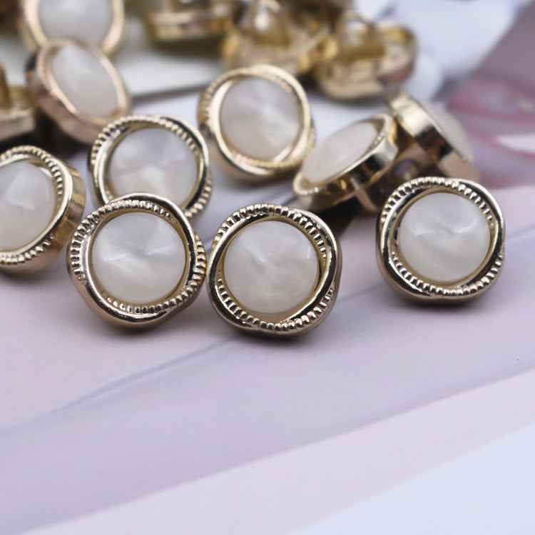 10mm pearl shirt buttons with bronze-gold round beaded rims and glossy white pearls