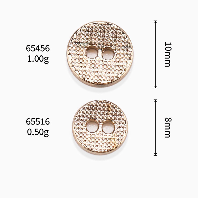 Maße: runder 2-Loch Metallknopf, Ø10 mm (65456, 1,00 g) und Ø8 mm (65516, 0,50 g)