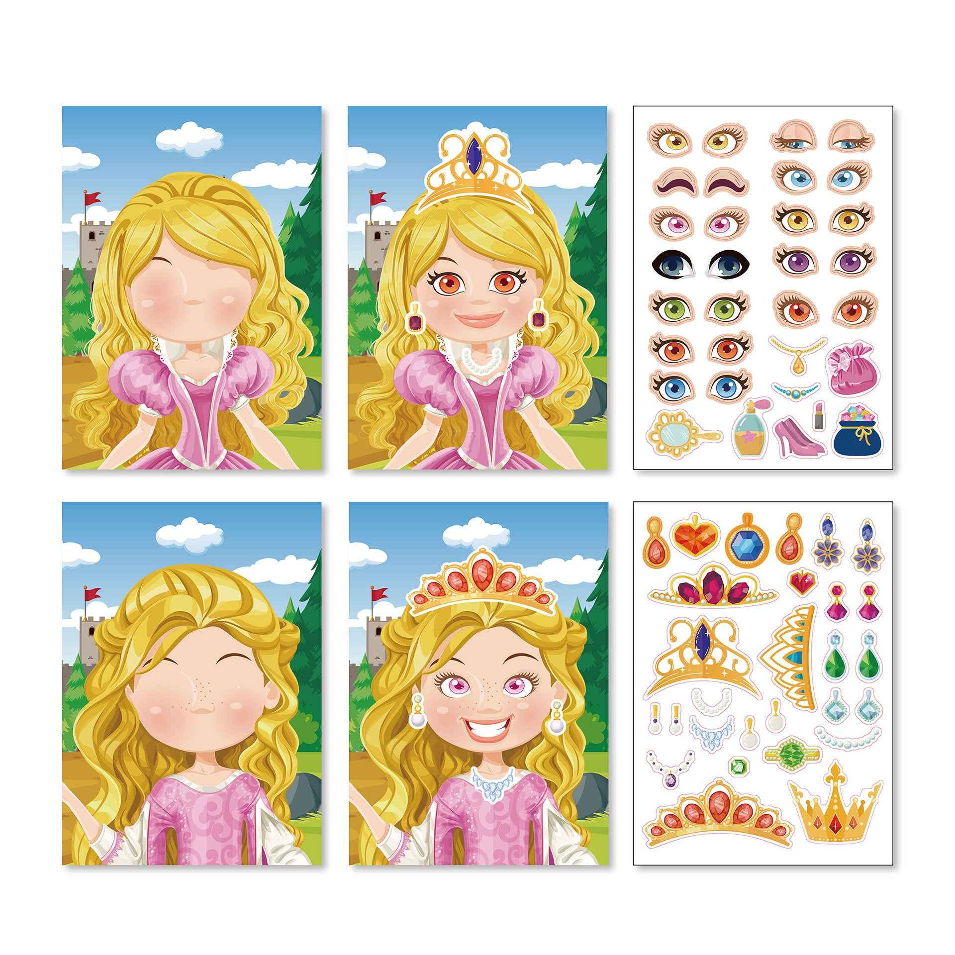 20 Sheets Princess Make a Face Stickers for Kids Girls