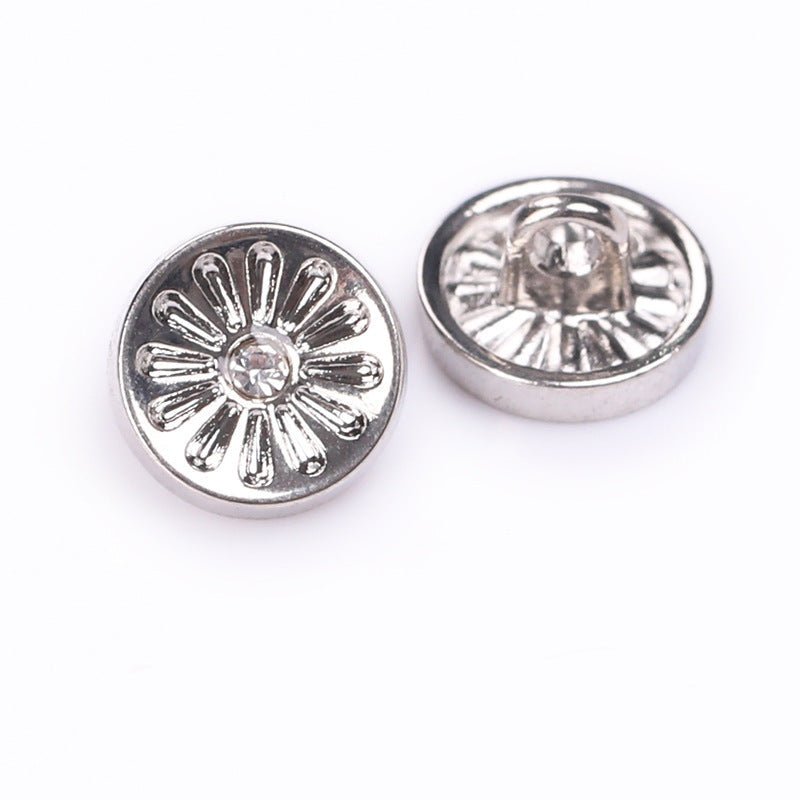 Runder Strass-Metallknopf mit Schaft, gunmetal-schwarz, 10,5 mm