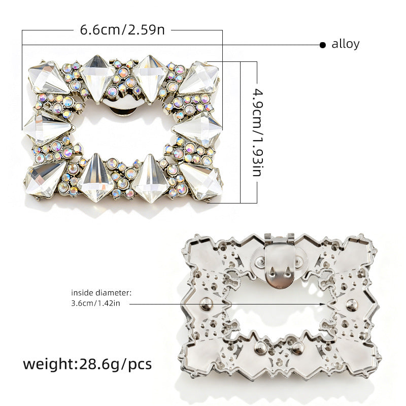 Rhinestone shoe clips, silver-tone 6.6x4.9cm, faceted crystals with AB accents; snap back