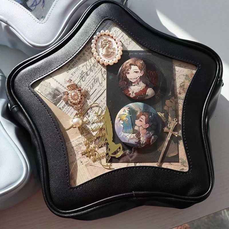 Star Shape Ita Bag Y2K Pins Display PU Leather Backpack