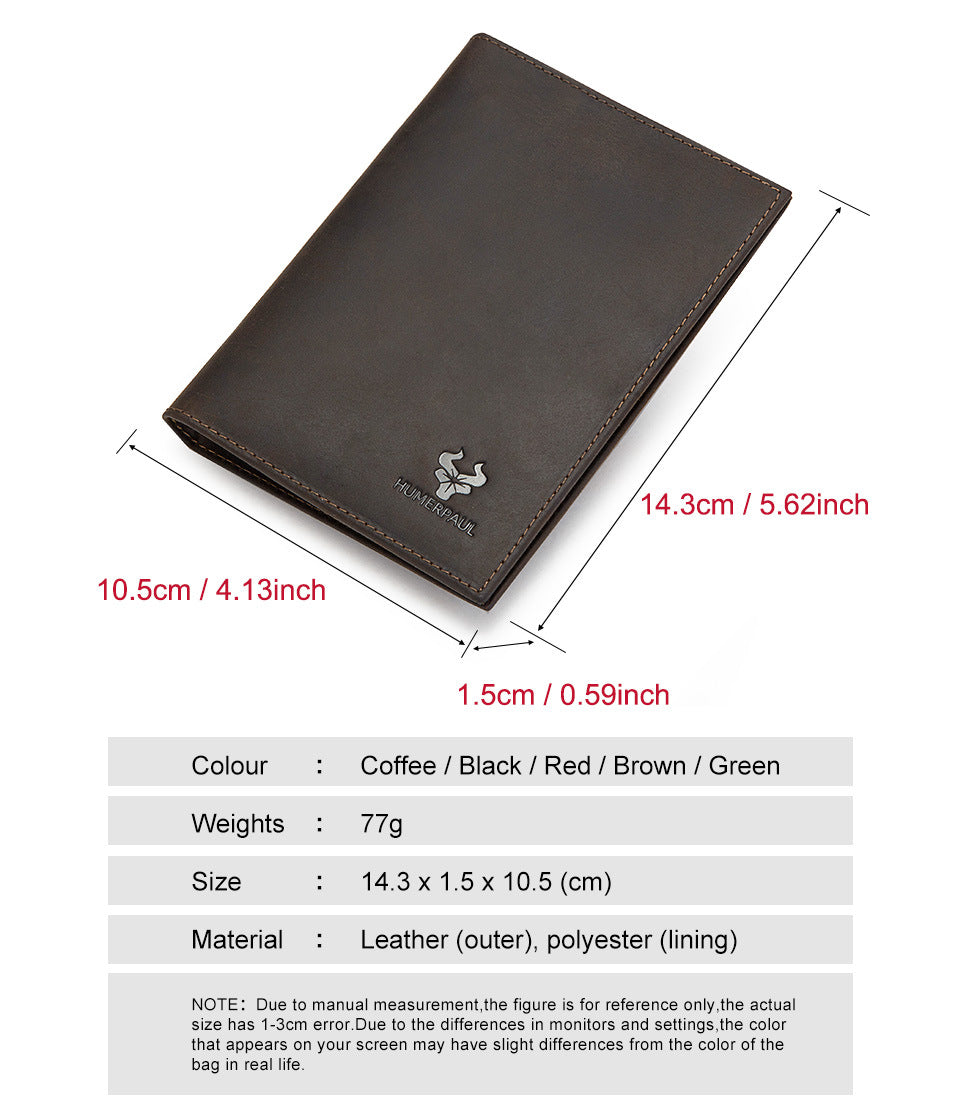 Vintage Crazy Horse Leather RFID Passport Wallet, Built-in AirTag Slot