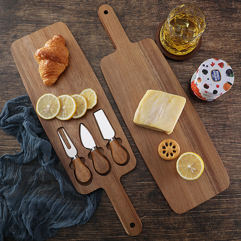 Acacia Wood Cheese Board Set | 3-Piece Knife & Fork Kit