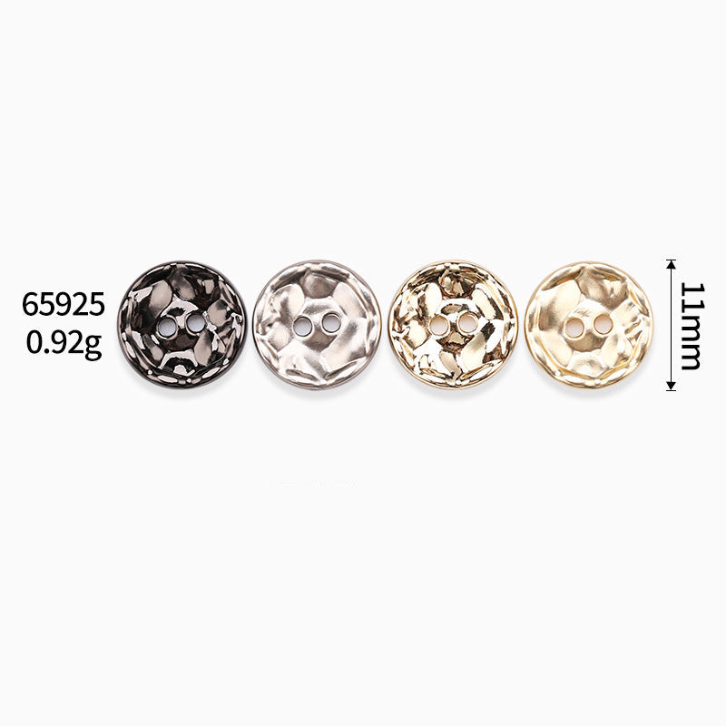Assorted round 2-hole metal button finishes, 11mm set, size comparison