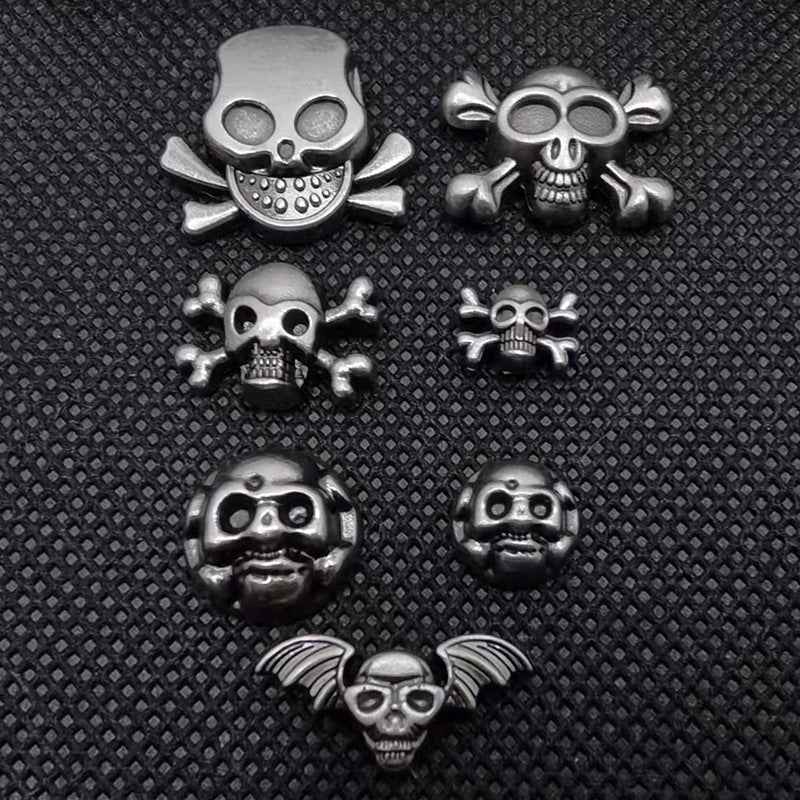 Skull rivets in vintage silver tone, multiple gothic designs with rivet bases shown