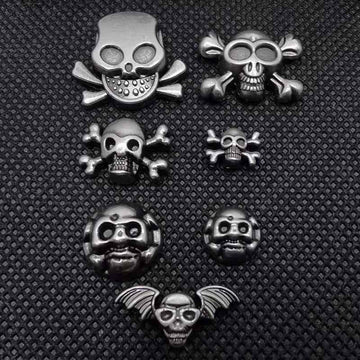 Skull rivets in vintage silver tone, multiple gothic designs with rivet bases shown