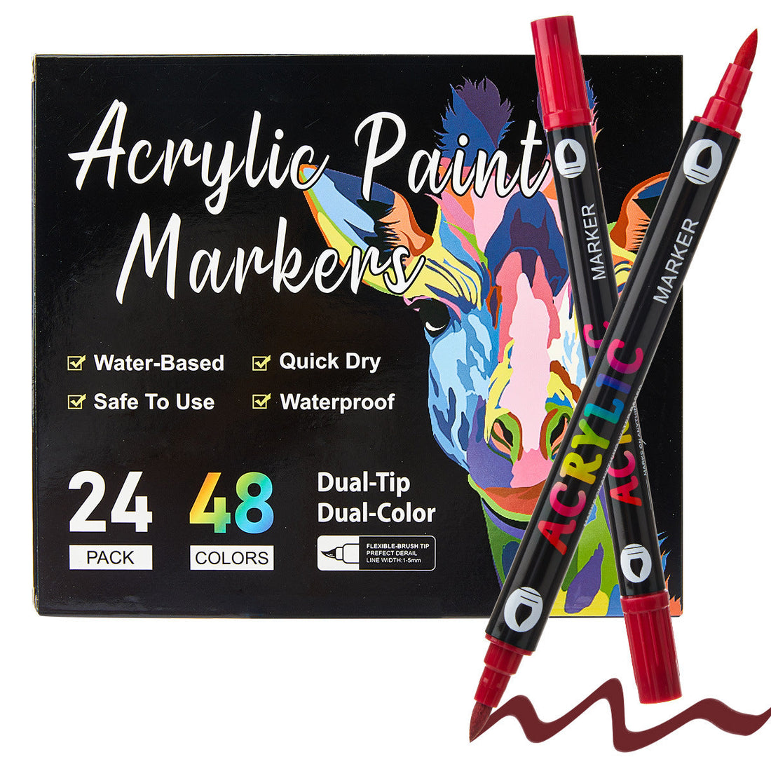 12-84 Pack 168 Colors Dual Brush Tip Acrylic Paint Markers 12 Pack-24 Colors
