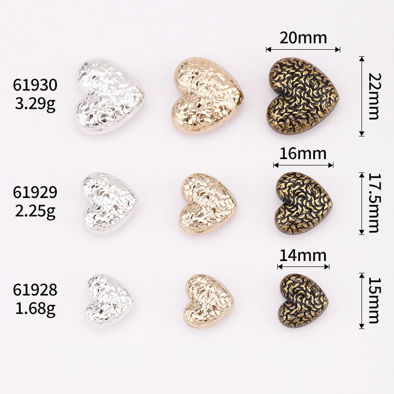Heart-scale metal shank buttons, various sizes and finishes in silver and gold tones