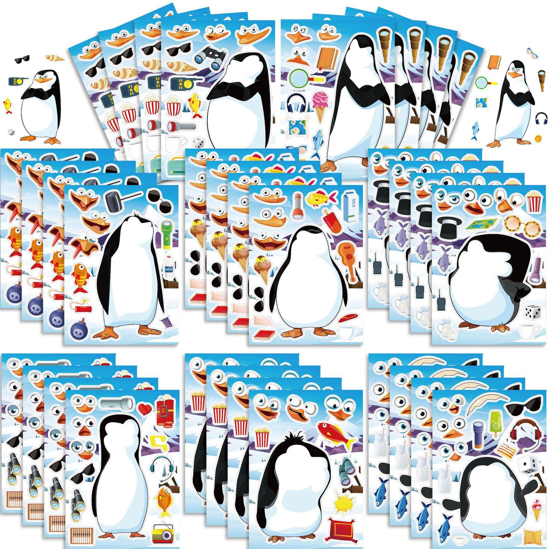 Make a Face Cartoon Penguin DIY Stickers for Kids 24 Sheets