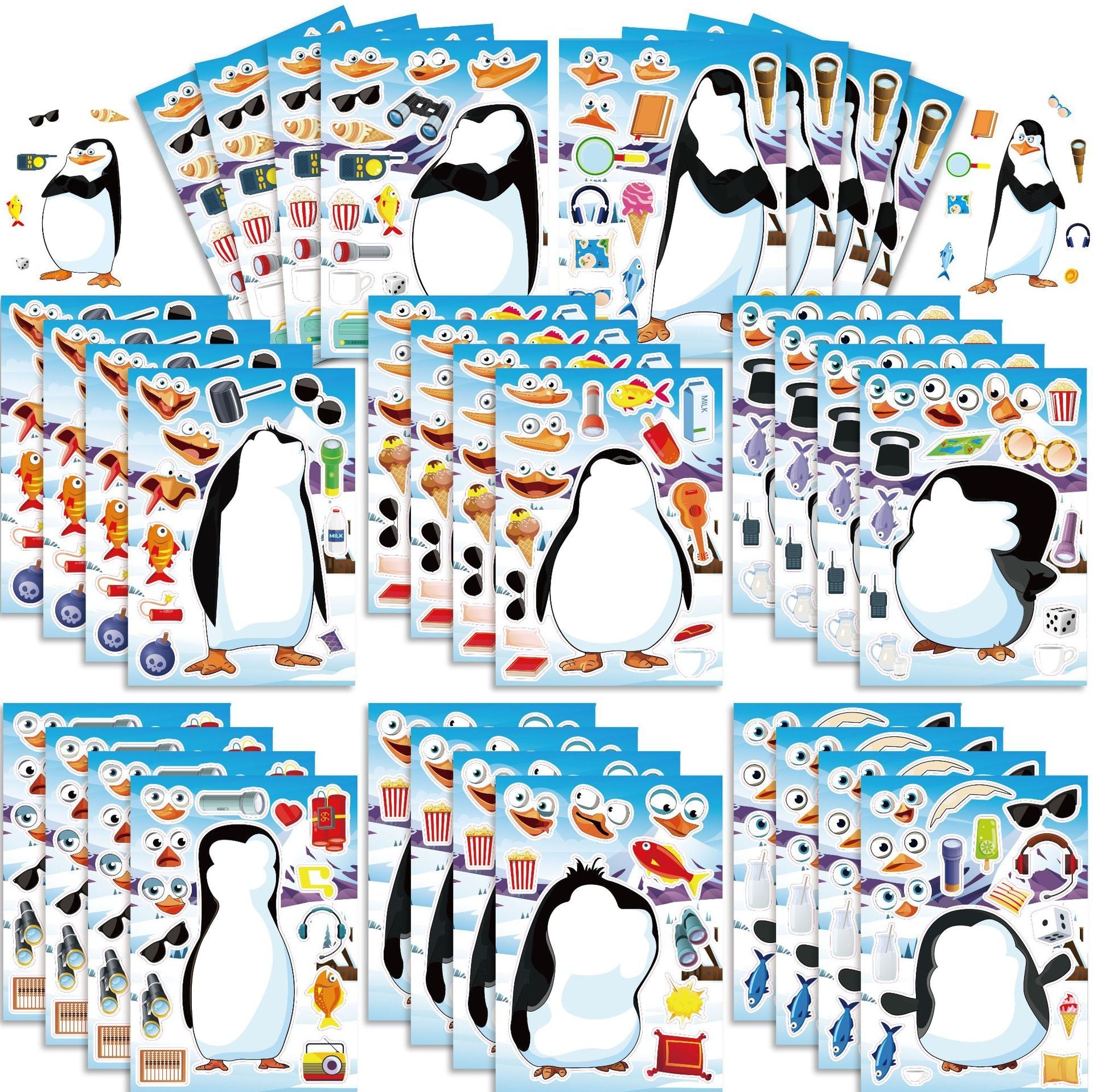 Make a Face Cartoon Penguin DIY Stickers for Kids 24 Sheets