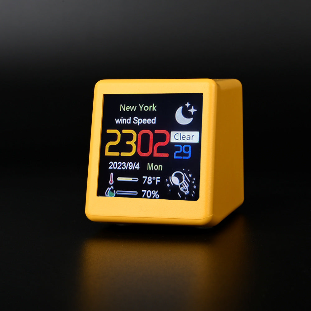 Desktop Mini WiFi Weather Station Clock 1.54 Inch Display Yellow