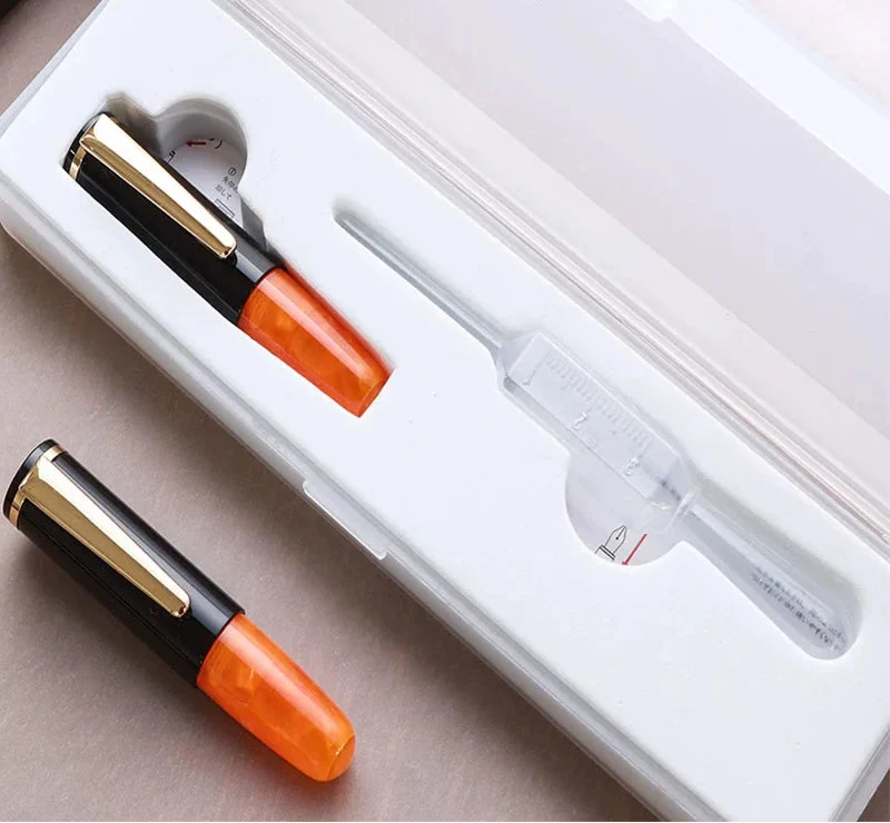 Wancher Super Mini Fountain Pen - 65mm Pocket Eyedropper Pen with Vivid Acrylic Barrel and Pipette Orange Black