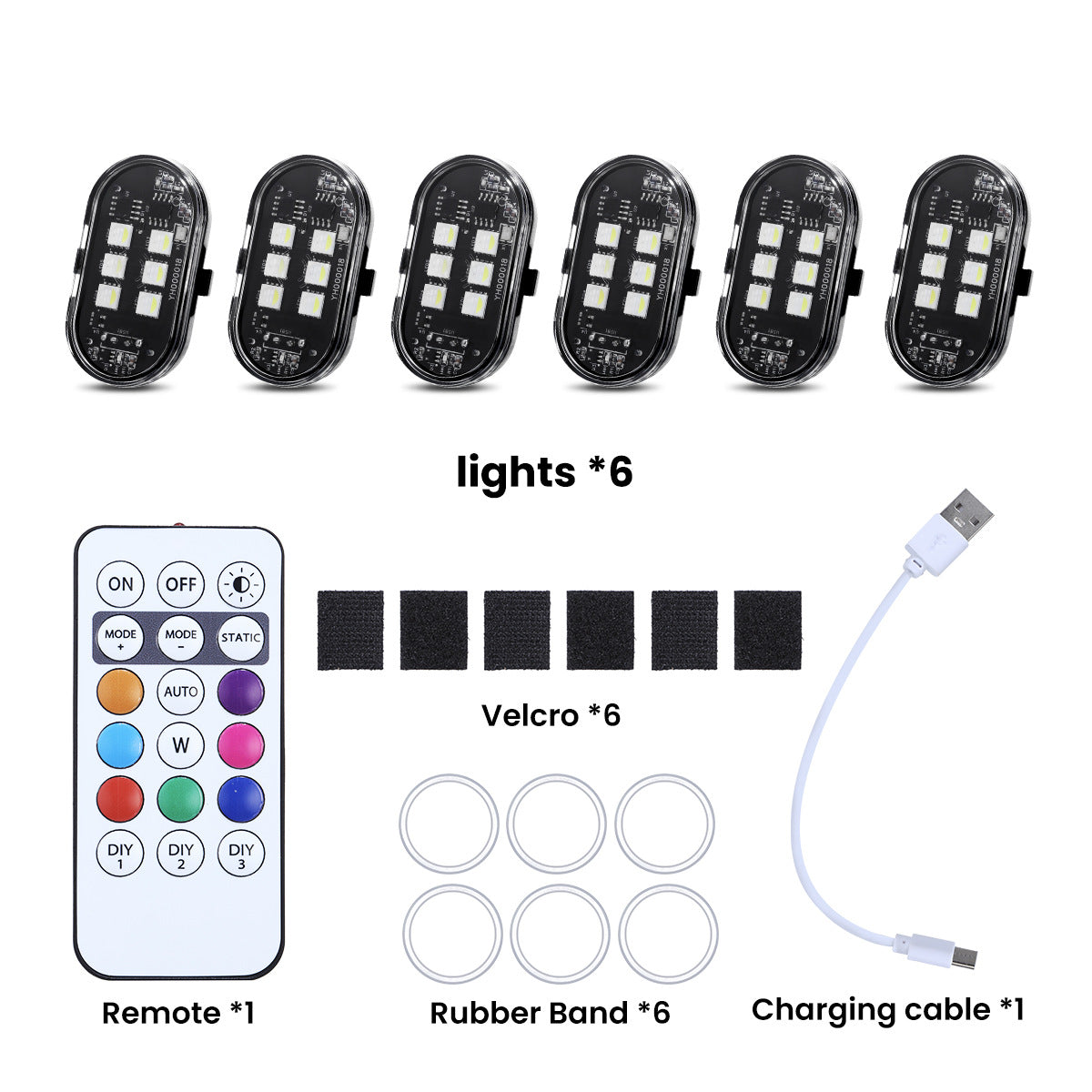 6LEDs Wireless LED Strobe Lights for Car with Remote Control