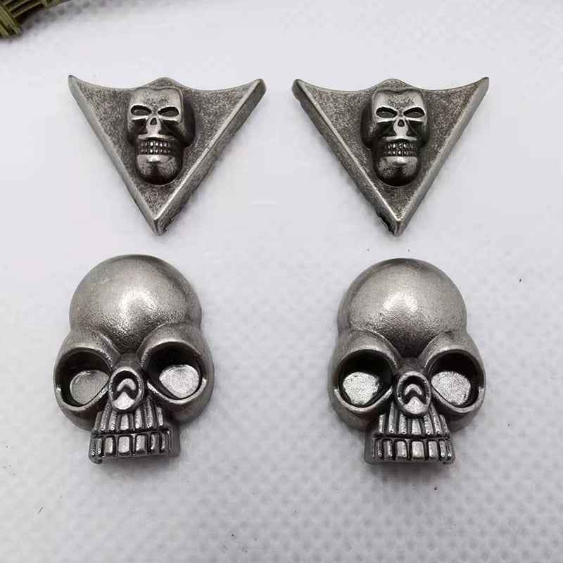 Vintage silver skull rivet studs: 2 triangular plates and 2 round dome studs