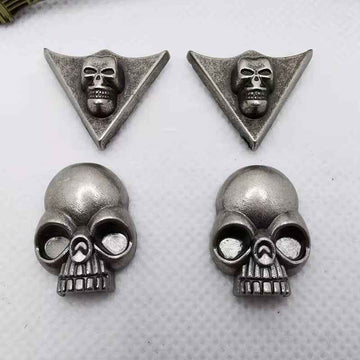 Vintage silver skull rivet studs: 2 triangular plates and 2 round dome studs