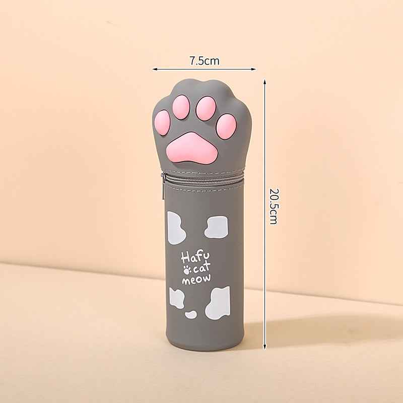 Cute Cat Paw Silicone Pencil Case – Expandable Pen Holder Grey
