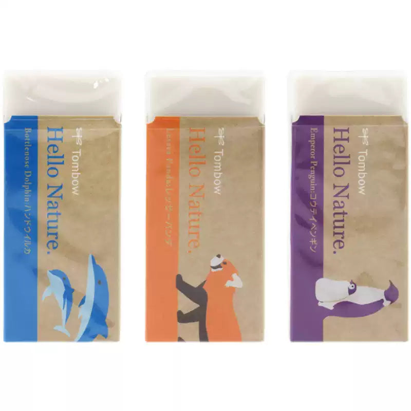 Tombow Hello Nature Plastic Eraser,Animal, 3-Pack 3 Mixed