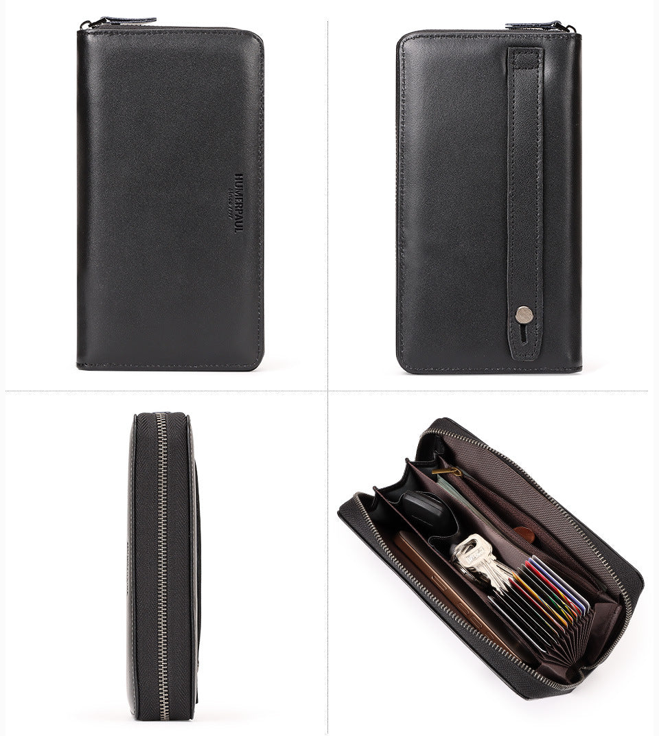 Men's RFID Long Leather Wallet – Full Grain Cowhide Zip Clutch