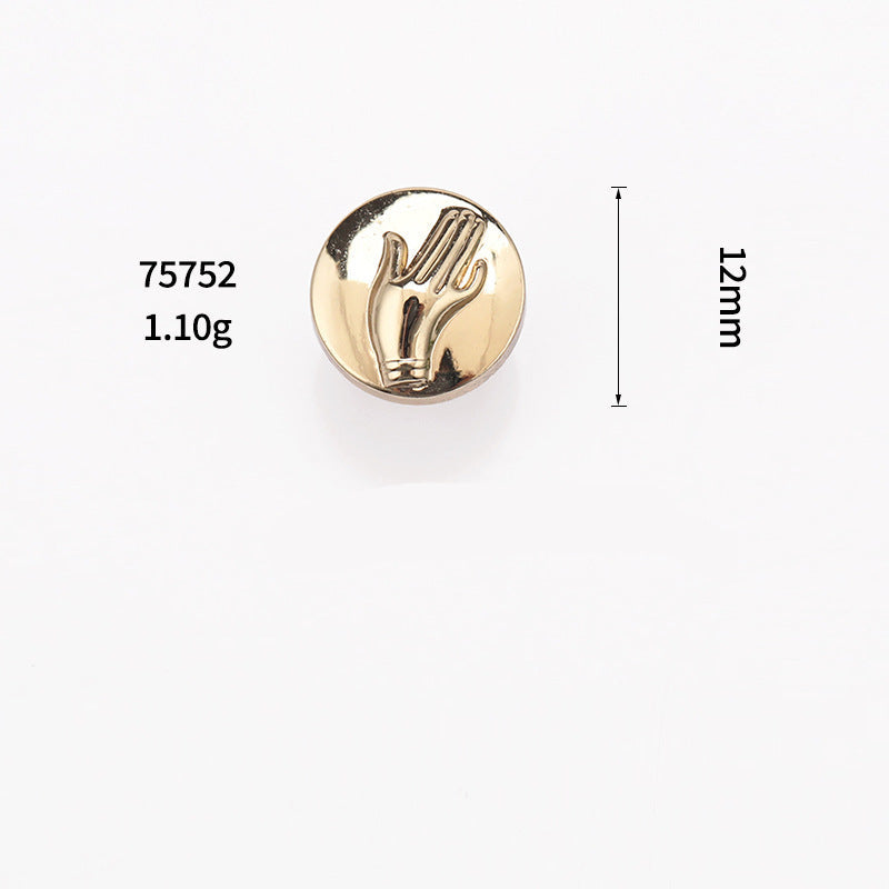 Light gold metal shank button, round face; 12mm diameter, 1.10g