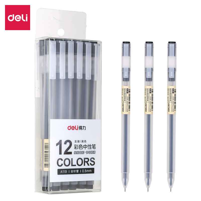 DELI A119 Colors Gel Pen Needle Tip 0.5mm Fine Point 12 Pack Black